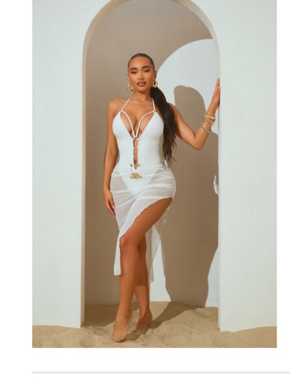 White Sheer Sarong with Gold Accent